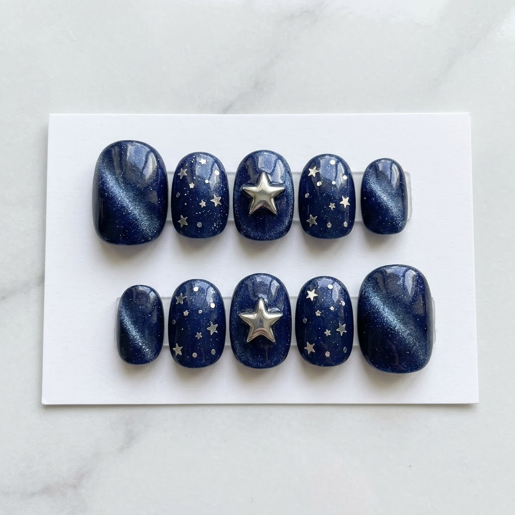 Star dot nails, ten round nails in two mirrored rows